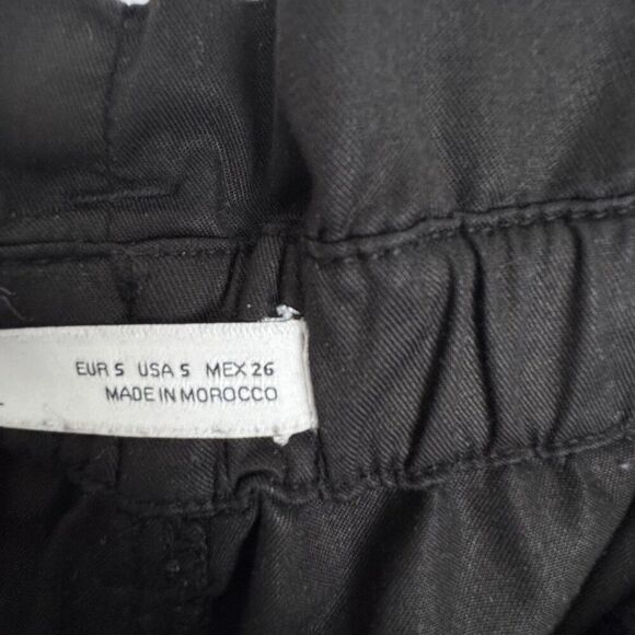 Zara Women's Paper Bag Waist Pants Black Small Wide Leg Crop Belted Office - Picture 12 of 16